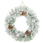 Coronita pentru Craciun, 24 cm, din brad artificial, cu conuri si zapada, verde