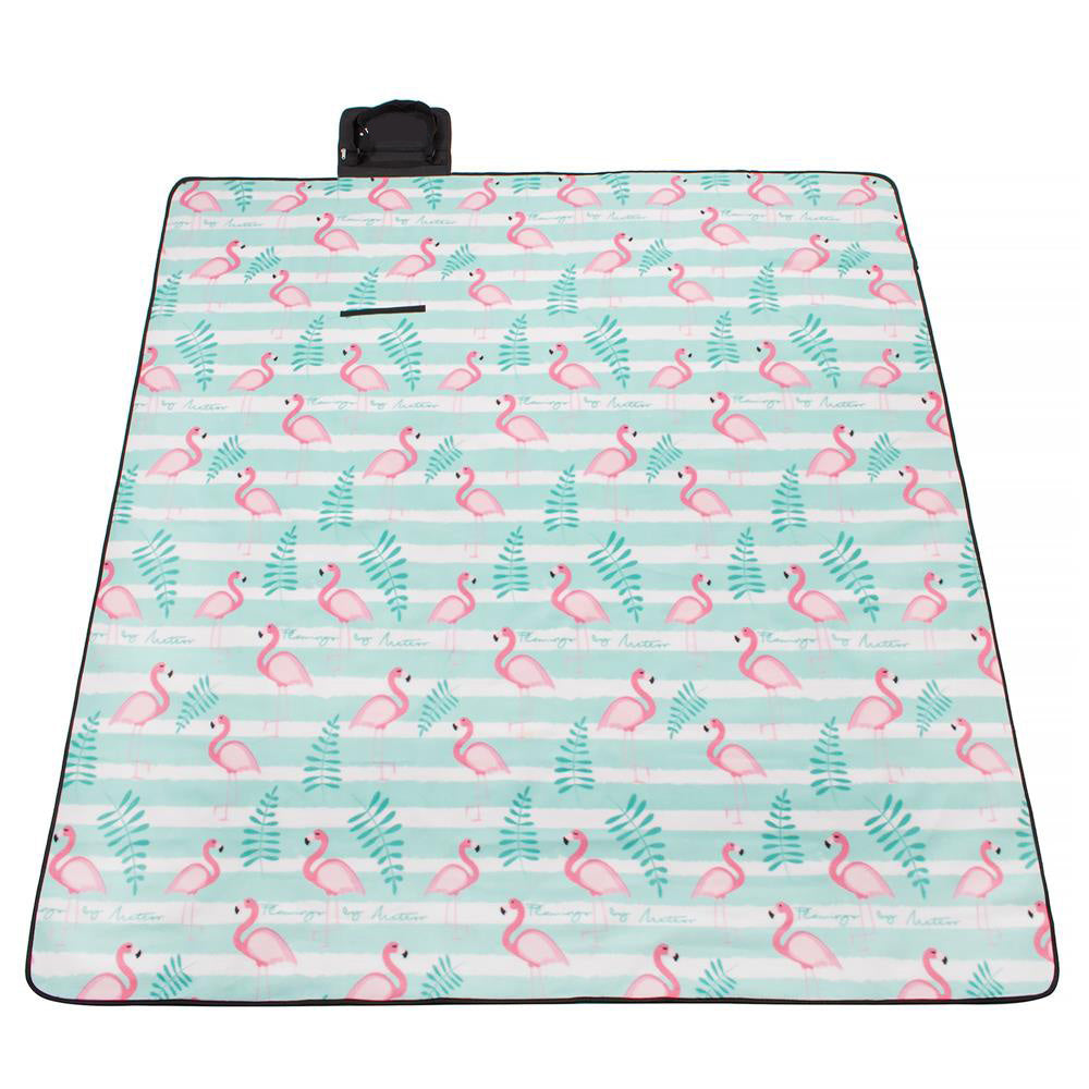 Patura pentru picnic sau plaja, cu folie izolatoare si maner, 200x200cm, flamingo, verde roz