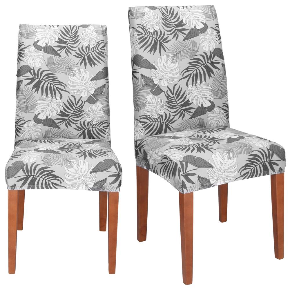 Husa universala pentru scaun, marime universala, poliester si spandex, 38x70cm, gri cu model floral