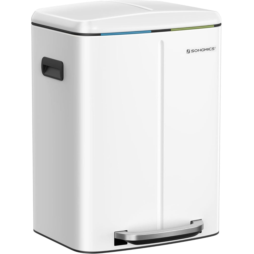 SONGMICS Cos de gunoi din inox cu 2 galeti interioare, colectare selectiva, 2x20 litri, alb