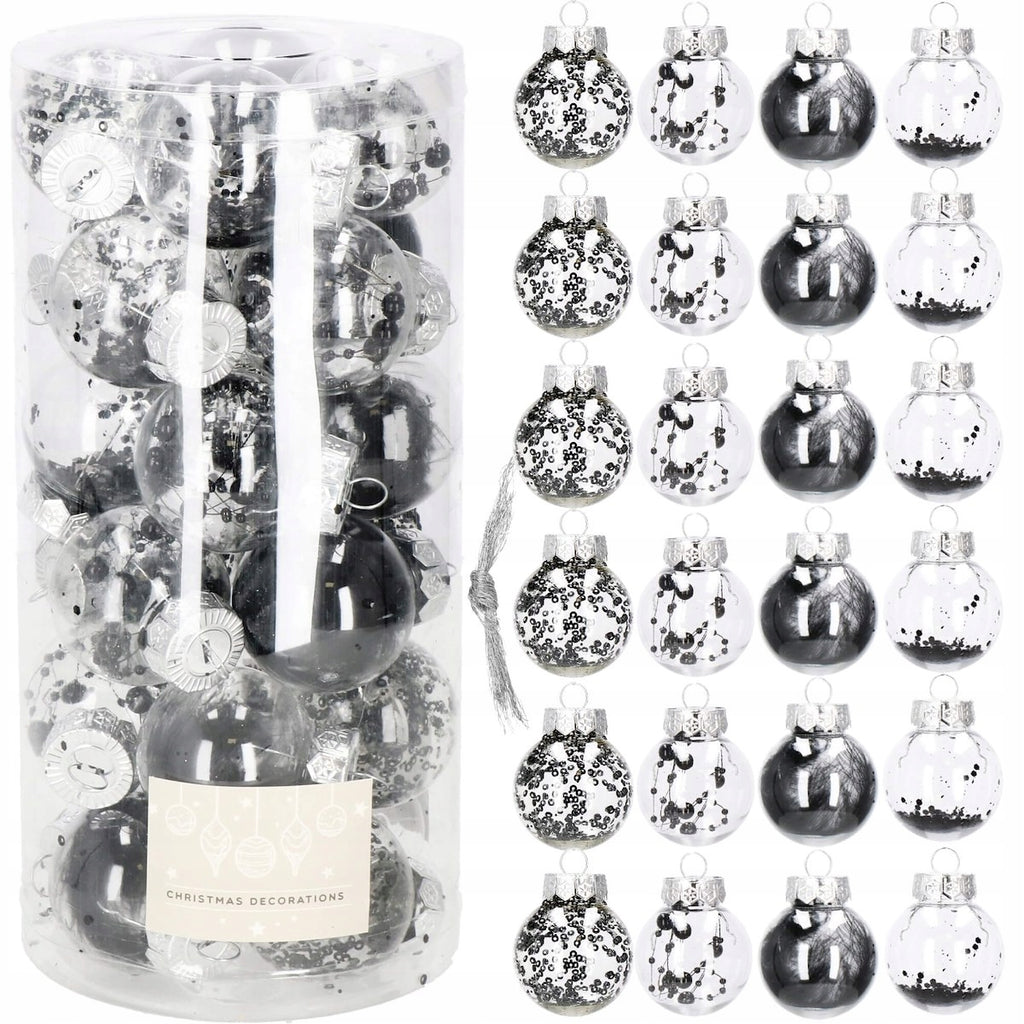 Set globuri de Craciun Inedit, 24 bucati, 5cm, transparente cu interior negru