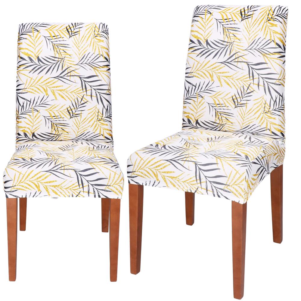 Set 4 huse pentru scaun, marime universala, poliester si spandex, 38x70cm, alb, gri si galben