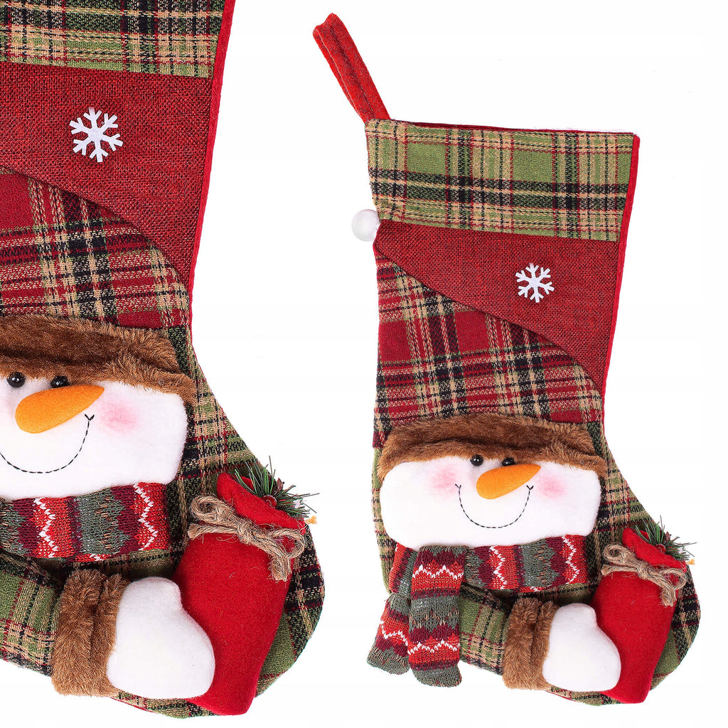 Decoratiune Craciun, soseta pentru cadouri cu om de zapada, 42cm, rosu