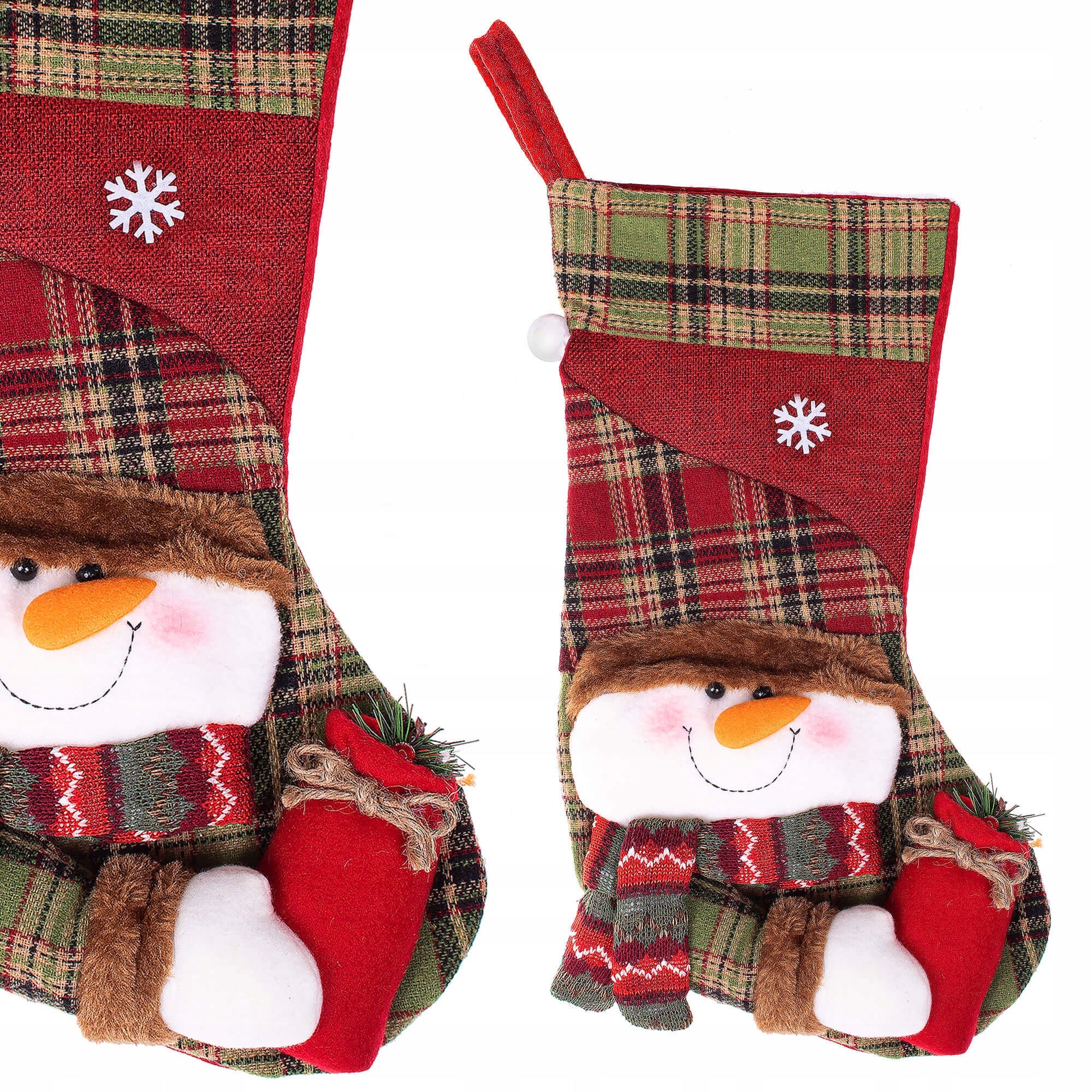 Decoratiune Craciun, soseta pentru cadouri cu om de zapada, 42cm, rosu