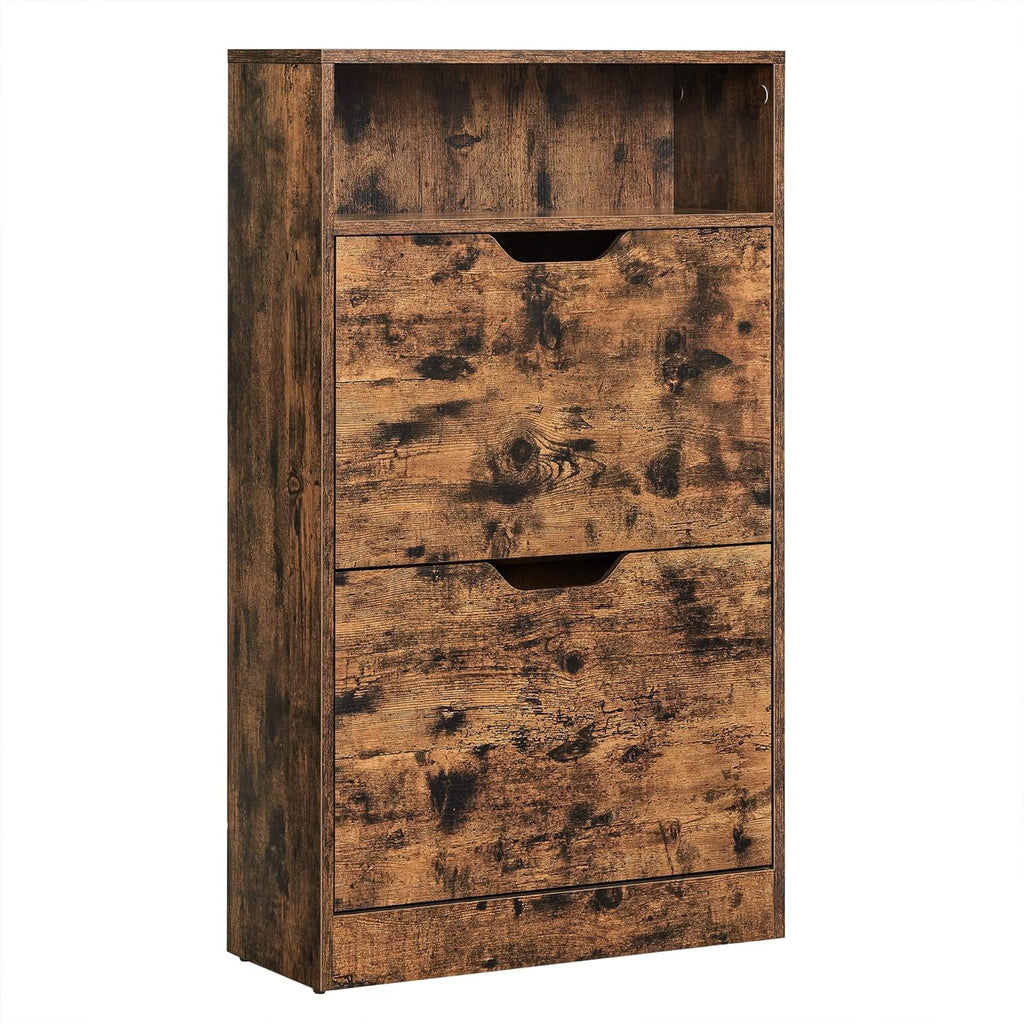 VASAGLE Dulap pantofi cu 2 usi flip, separator reglabil si detasabil, pentru 8-12 perechi, 24x60x102cm, maro rustic