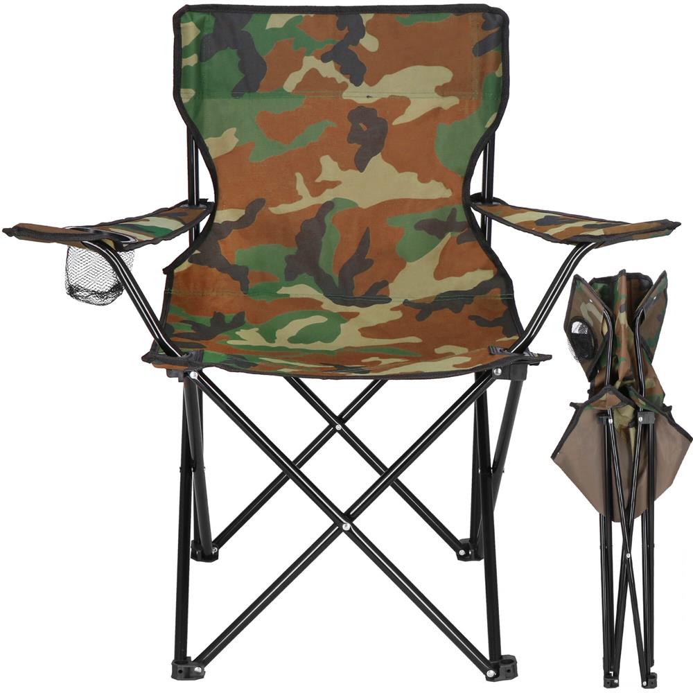 Scaun pliabil camping sau pescuit, suport pahar, 80x40x45cm, camuflaj