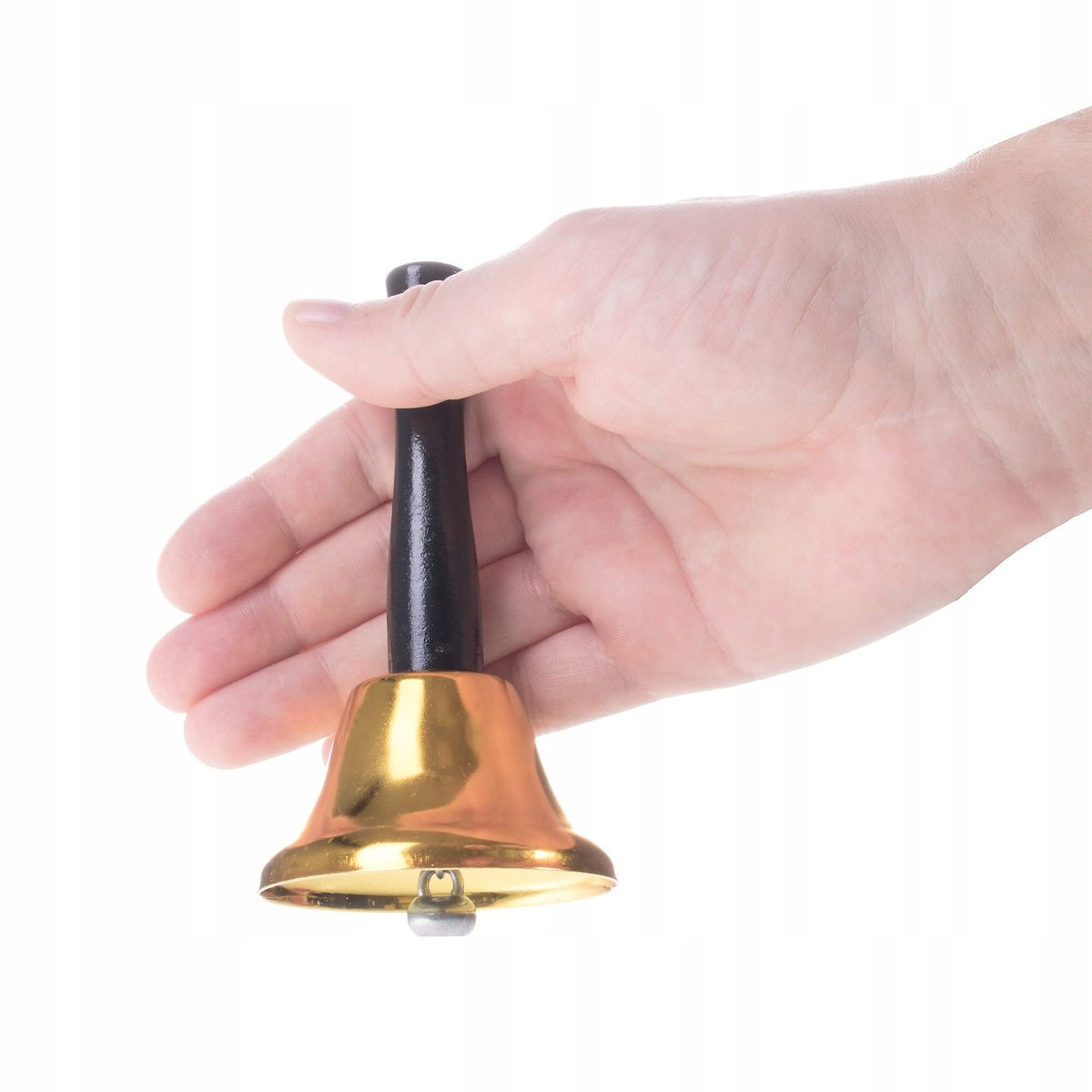 Clopotel auriu din metal, cu maner din lemn, 12cm