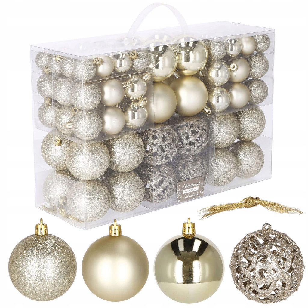 Set globuri de Craciun, 100 bucati, 3-6cm, auriu