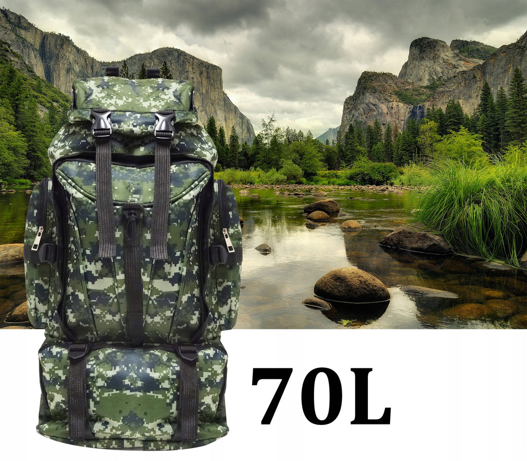 Rucsac militar pentru drumetie, 6 compartimente, 70litri, 65x18x35cm, verde