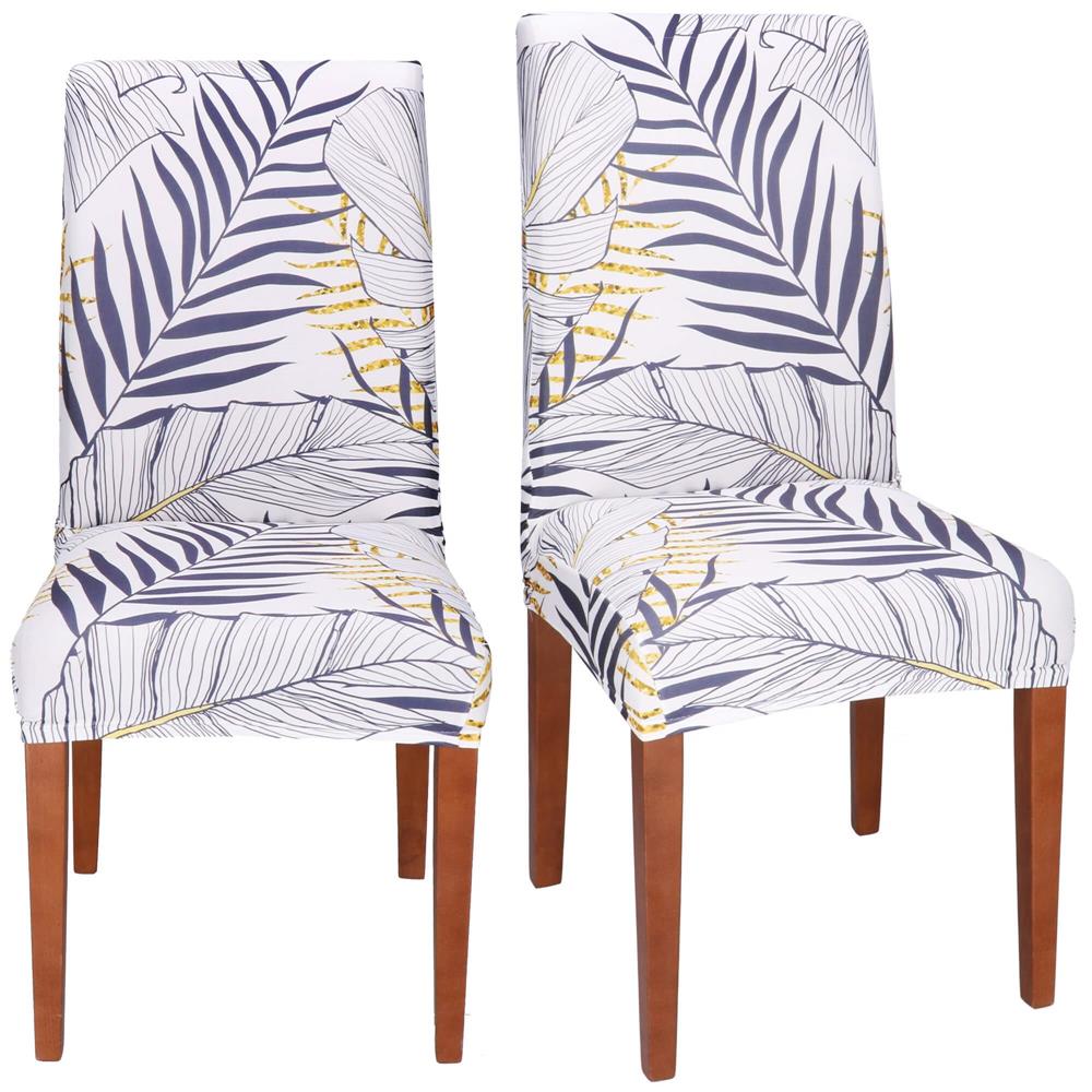 Husa pentru scaun, marime universala, poliester si spandex, 38x70cm, alb, nuante de bleumarin, galben