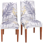 Set 4 huse pentru scaun, marime universala, poliester si spandex, 38x70cm, alb, nuante de bleumarin, galben