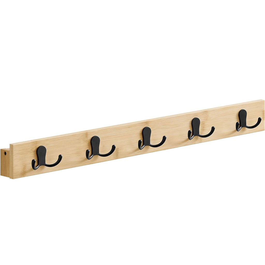 SONGMICS Cuier de perete pentru hol sau baie, 5 carlige duble, 5x70x7 cm, maro natural