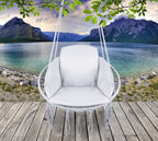 Scaun rotund  tip leagan suspendat cu perna Confort casa sau gradina, gri