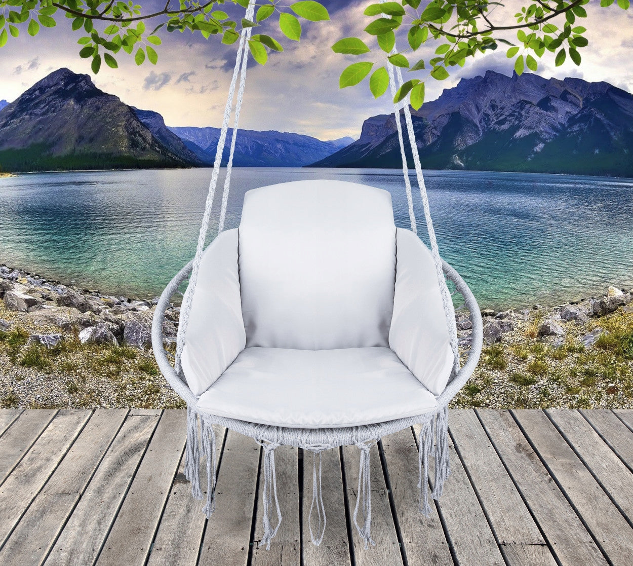 Scaun rotund  tip leagan suspendat cu perna Confort casa sau gradina, gri