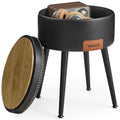 VASAGLE Taburet cu spatiu de depozitare, tapitat PU, cu 2 fete, diametru 32 cm, negru