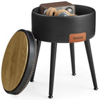 VASAGLE Taburet cu spatiu de depozitare, tapitat PU, cu 2 fete, diametru 32 cm, negru