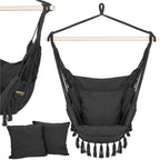 Hamac tip leagan suspendat pentru casa sau gradina, cu perne, 130x100cm, 150kg, gri inchis