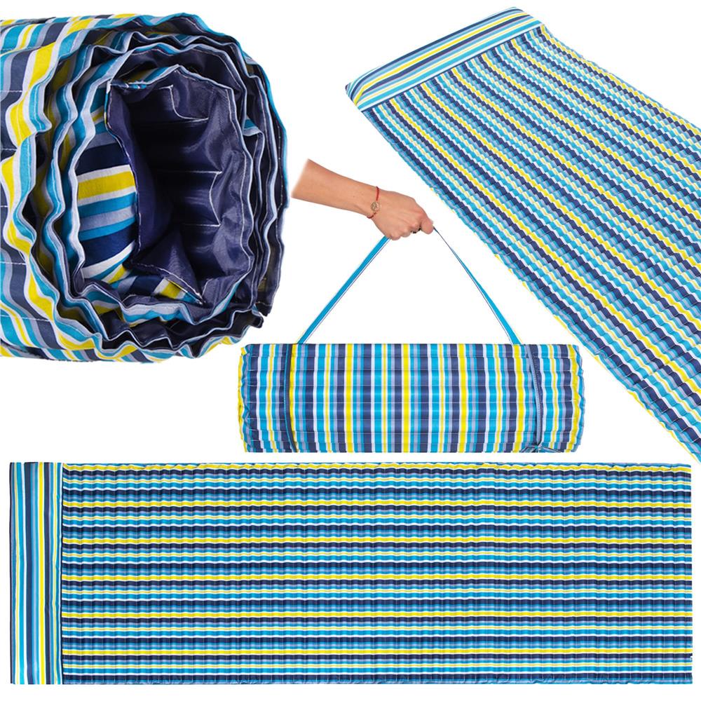 Saltea pentru plaja pliabila, din spuma, ultra-usoara, cu perna si maner de transport, 60x180cm, albastru galben