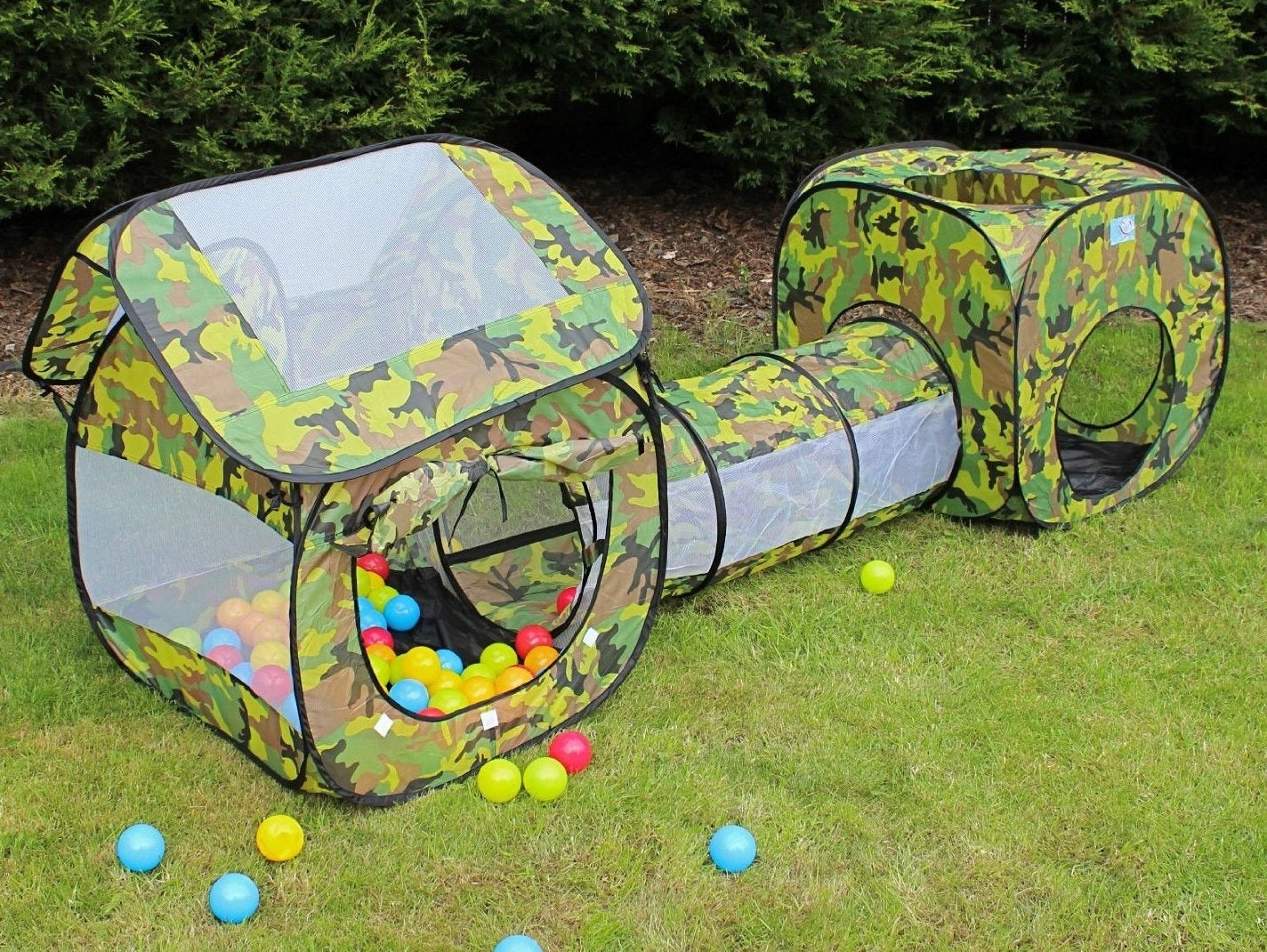 Loc de joaca 3 in 1 pentru copii,multifunctional, casuta, tunel si cort, 230x70x85cm, culoare camuflaj