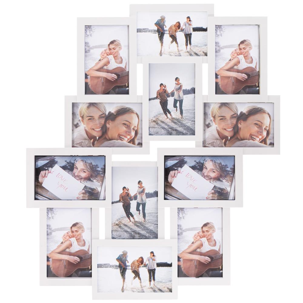 Rama foto de perete, colaj de 12 fotografii, 50x59cm, alb