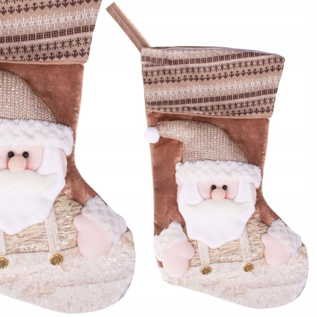 Decoratiune Craciun, soseta pentru cadouri cu Mos Craciun 45cm, maro