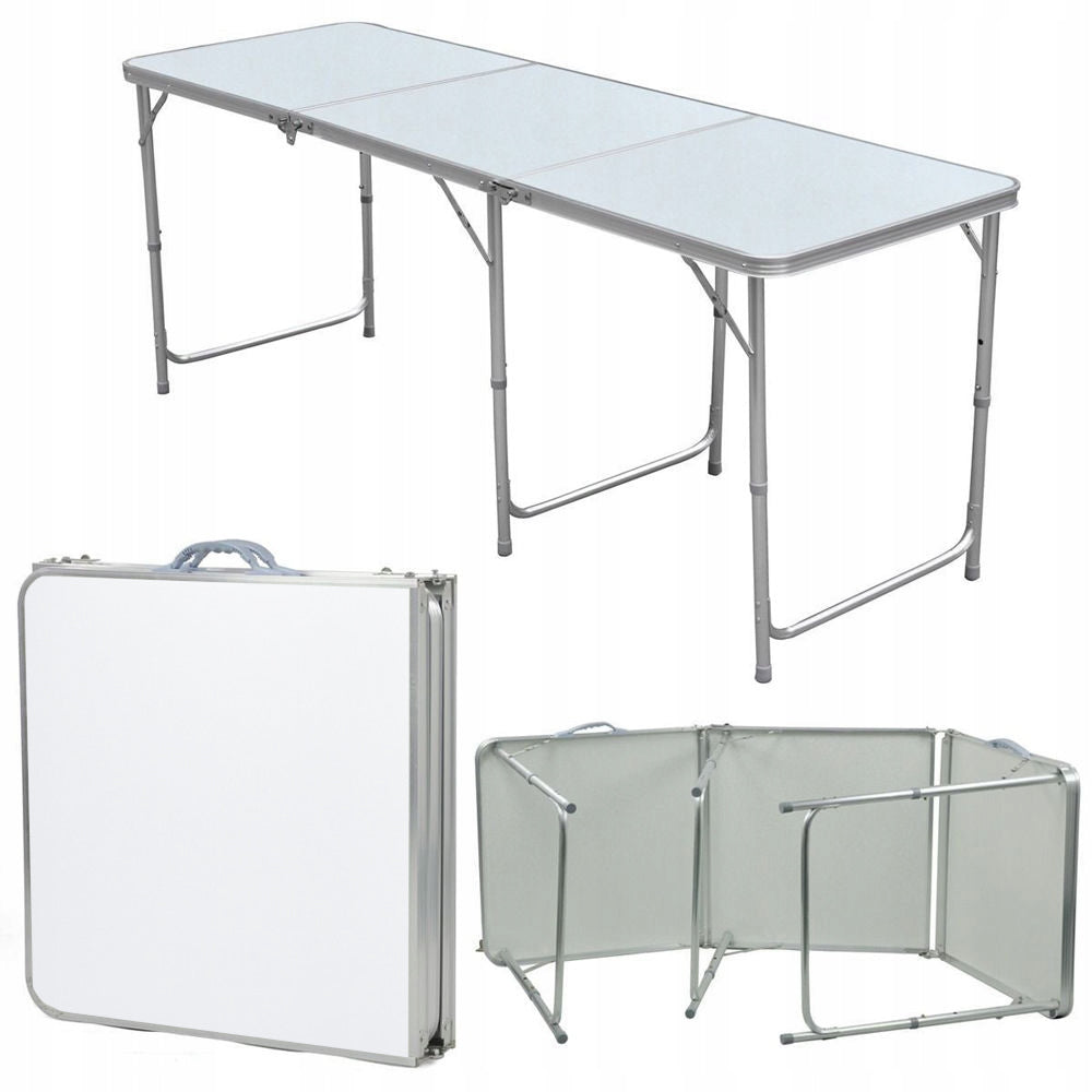 Masa pliabila metalica pentru gradina sau picnic, blat MDF, inaltime reglabila, 180x60cm