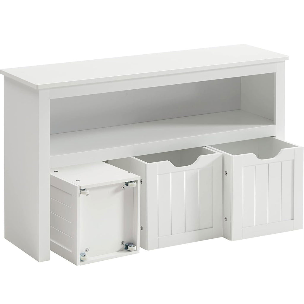 VASAGLE Comoda cu spatiu depozitare jucarii, 3 dulapuri mobile, 102x30x60 cm, alb