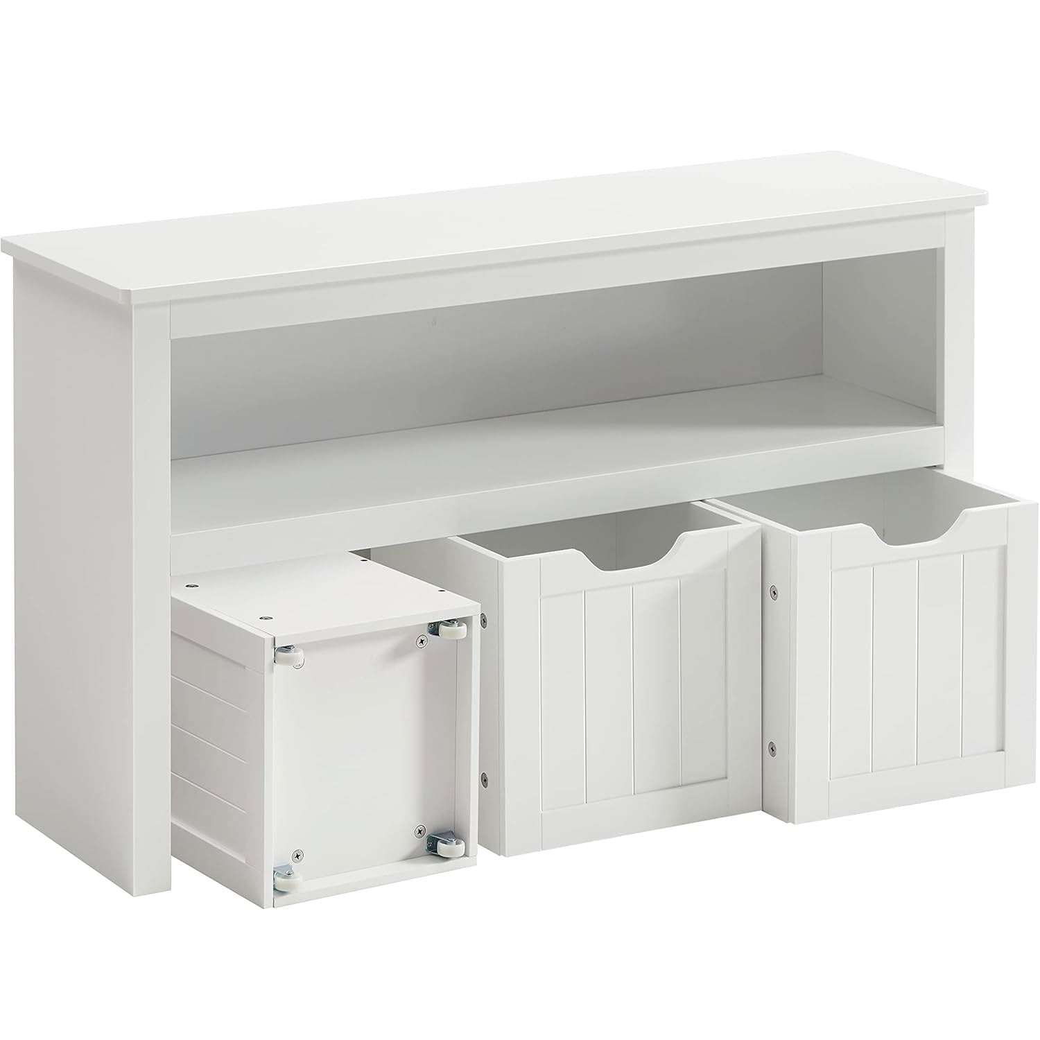 VASAGLE Comoda cu spatiu depozitare jucarii, 3 dulapuri mobile, 102x30x60 cm, alb