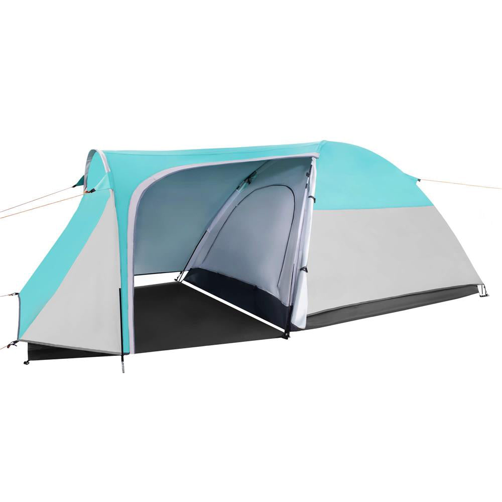 Cort plaja sau camping, impemeabil, cu terasa, 4 locuri, 175x310x130cm, gri albastru