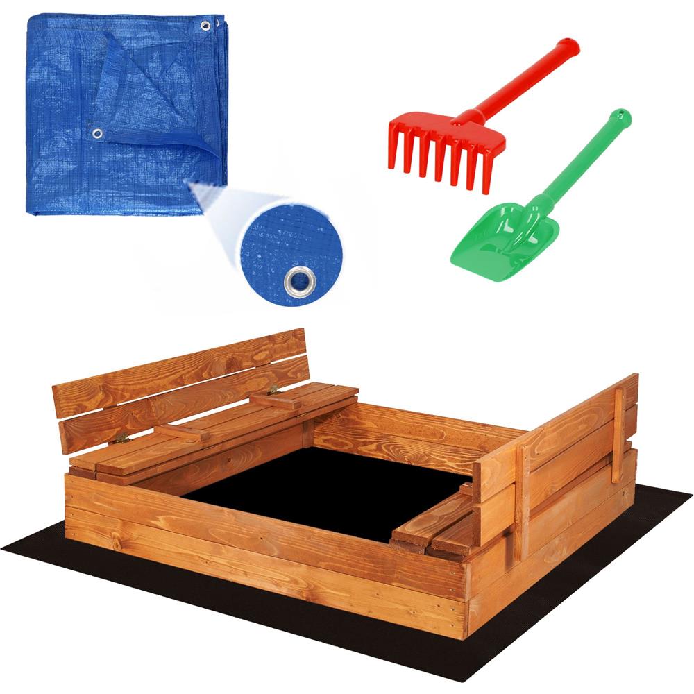 Lada din lemn pentru nisip, cu 2 bancute, 120x120cm