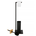 Stand cu perie WC si suport hartie igienica, metal si bambus, 79cm, negru