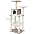 FEANDREA Ansamblu de joaca pisici, tip copac, cu culcusuri, ascunzatoare si hamac, 55x45x138 cm, alb si gri