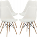 Set 4 scaune de bucatarie, design scandinav modern, sezut cu burete, alb