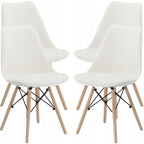 Set 4 scaune de bucatarie, design scandinav modern, sezut cu burete, alb