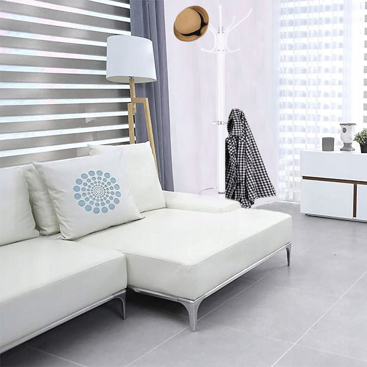 Cuier tip pom din metal cu baza de marmura, 14 agatatoare, 176cm, alb