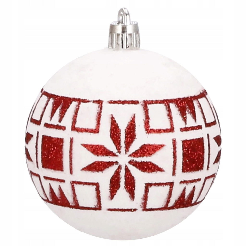 Set globuri de Craciun cu modele de sarbatori, 30 bucati, 5cm, alb rosu