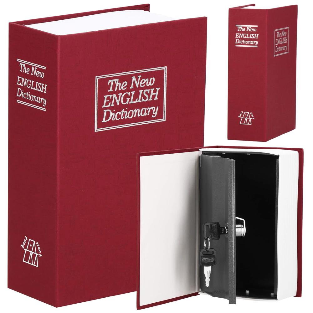 Caseta de valori, cutie metalica cu cheie, portabila, tip carte, Dictionar, maro, 18×11.5×5.5 cm