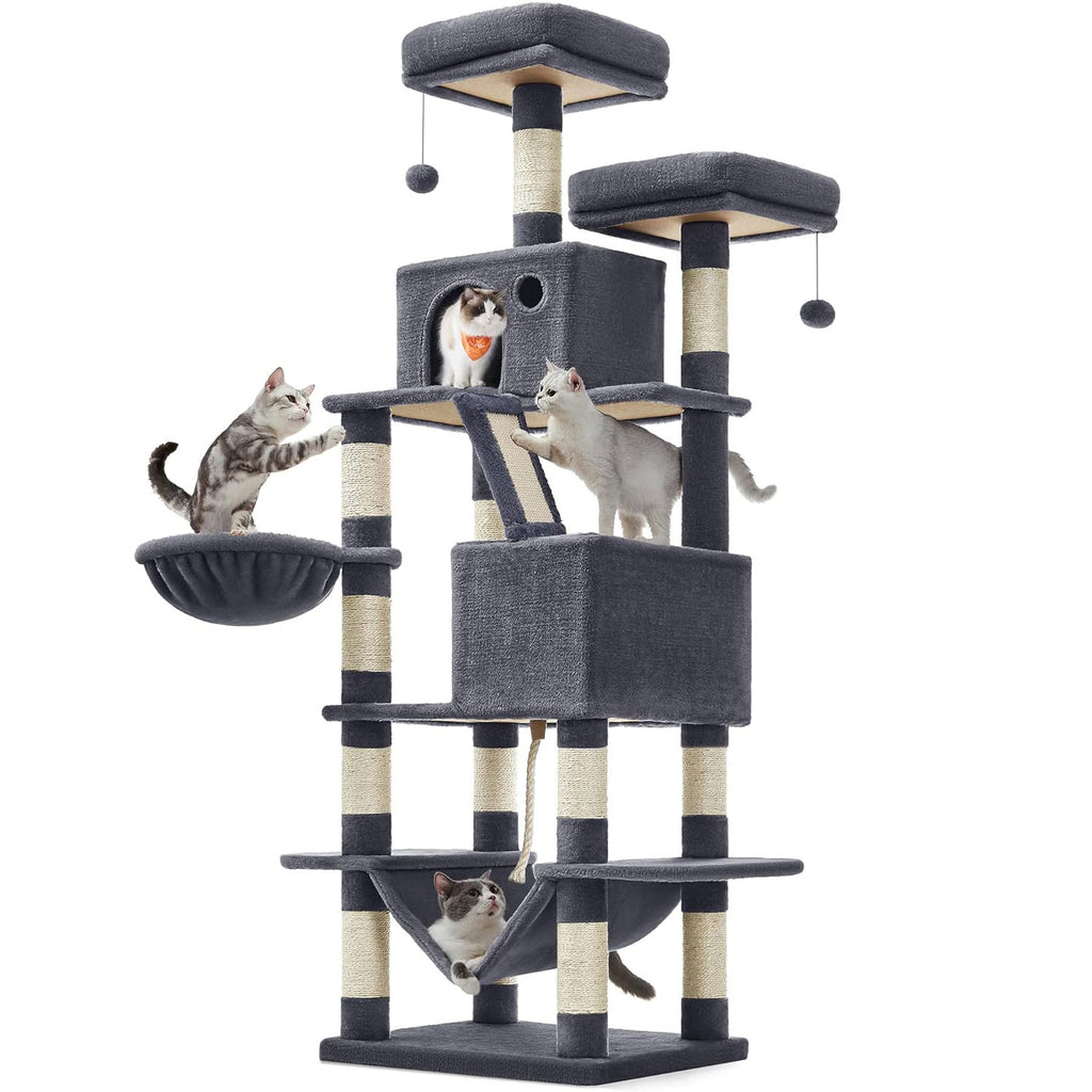 FEANDREA Ansamblu de joaca pisici, tip copac, XXL, loc pentru 6 pisici, 55x45x168 cm, gri inchis