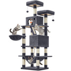 FEANDREA Ansamblu de joaca pisici, tip copac, XXL, loc pentru 6 pisici, 55x45x168 cm, gri inchis