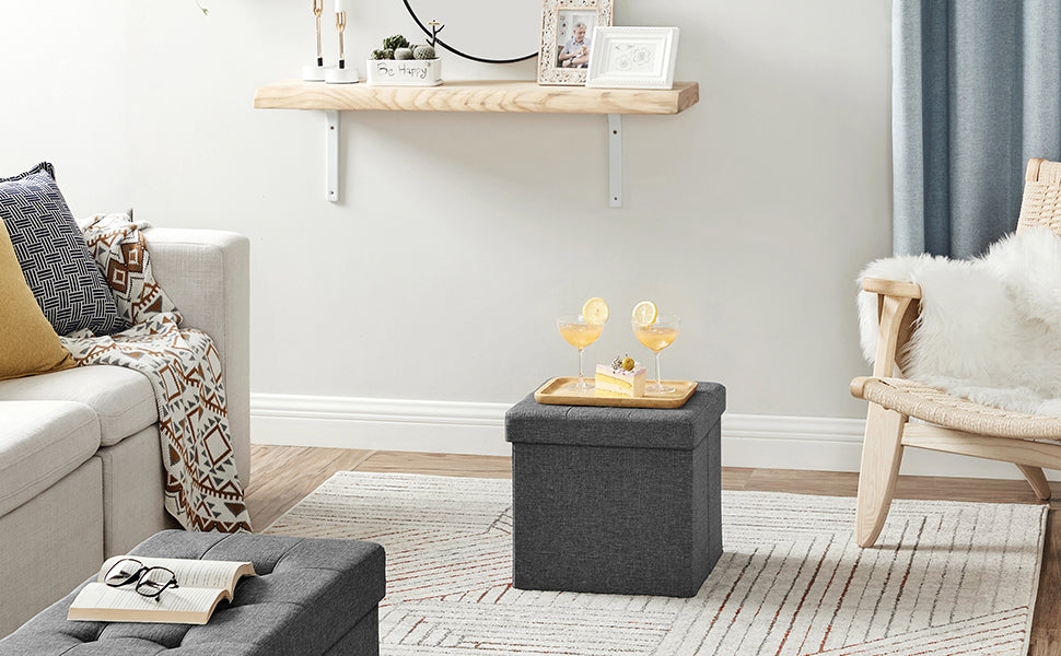 SONGMICS Taburet cu sezut moale, spatiu de depozitare, maxim 300kg, 38x38x38cm, gri inchis