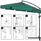 Umbrela de gradina cu brat lateral banana, cu husa, 300cm, verde