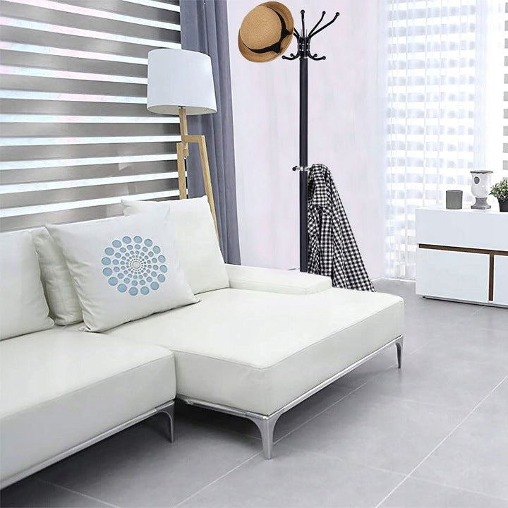 Cuier tip pom din metal cu baza de marmura, 14 agatatoare, 176cm, negru