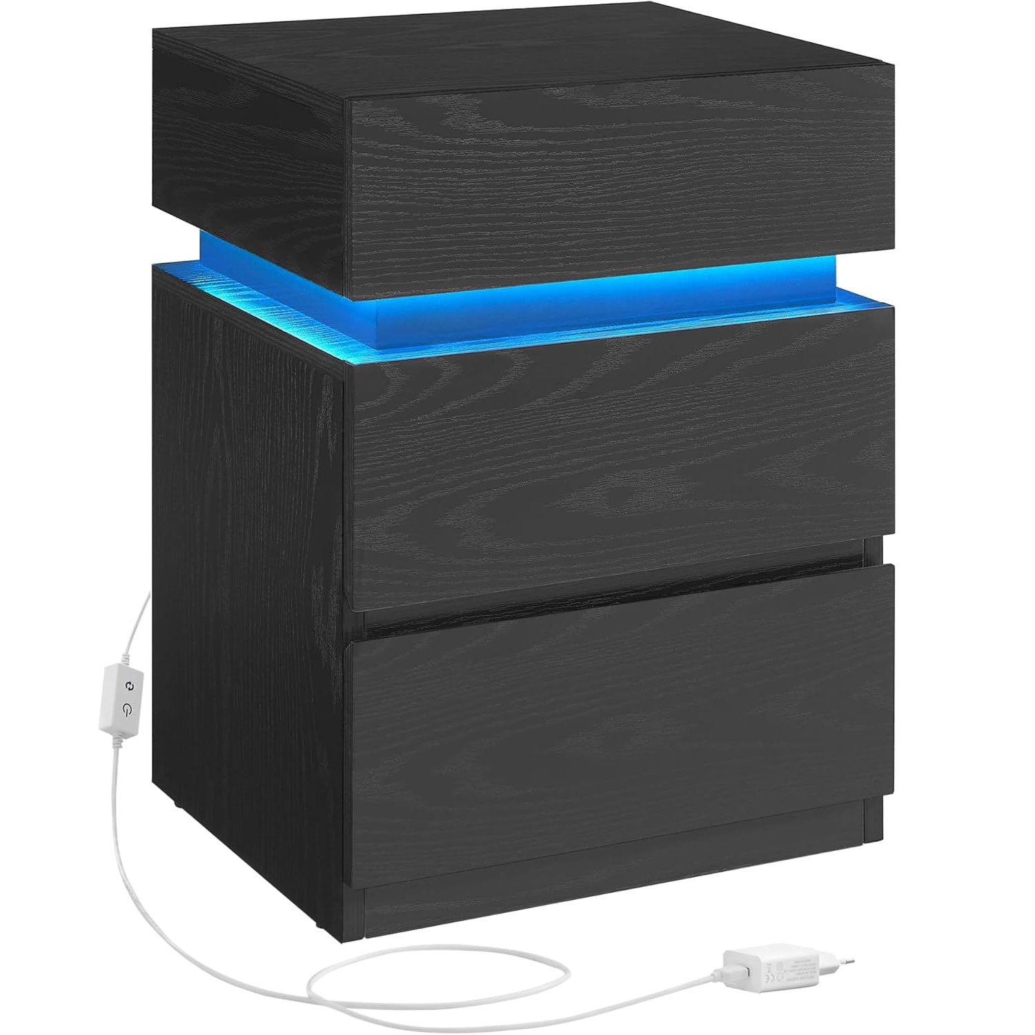 VASAGLE Noptiera din MDF cu iluminare LED, culori si intensitate reglabile, 35x40x55cm, negru