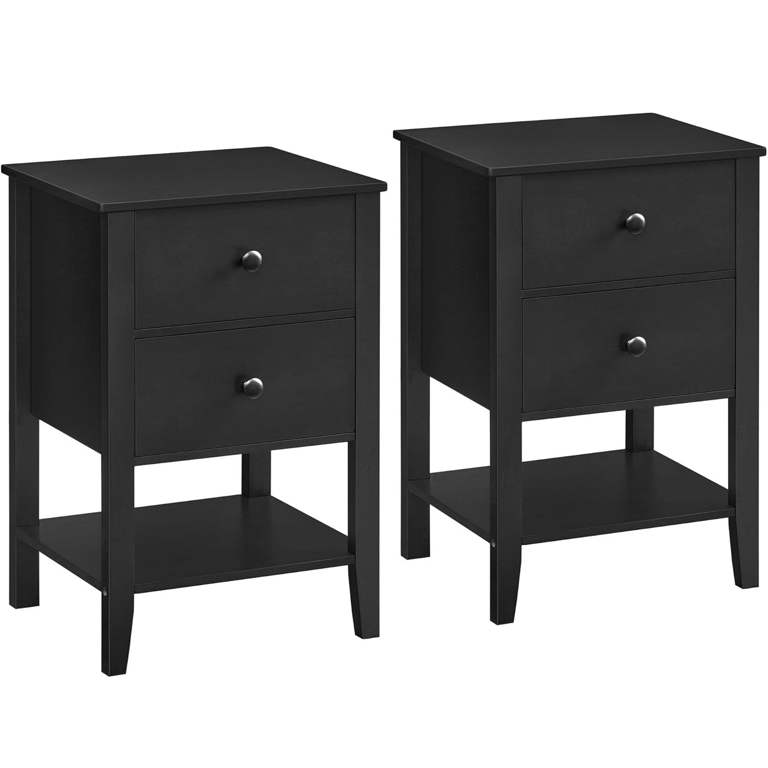 VASAGLE Set de 2 noptiere din bambus, cu 2 sertare, 35x40x60 cm, negru