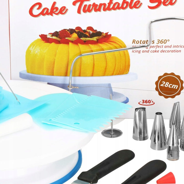 Set patiserie cu platou rotativ, 106 piese cu sabloane pentru ornarea prajiturilor
