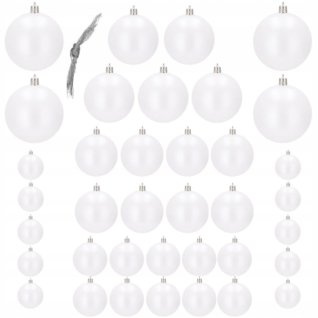 Set globuri de Craciun, 37 bucati, 3-8cm, alb perla