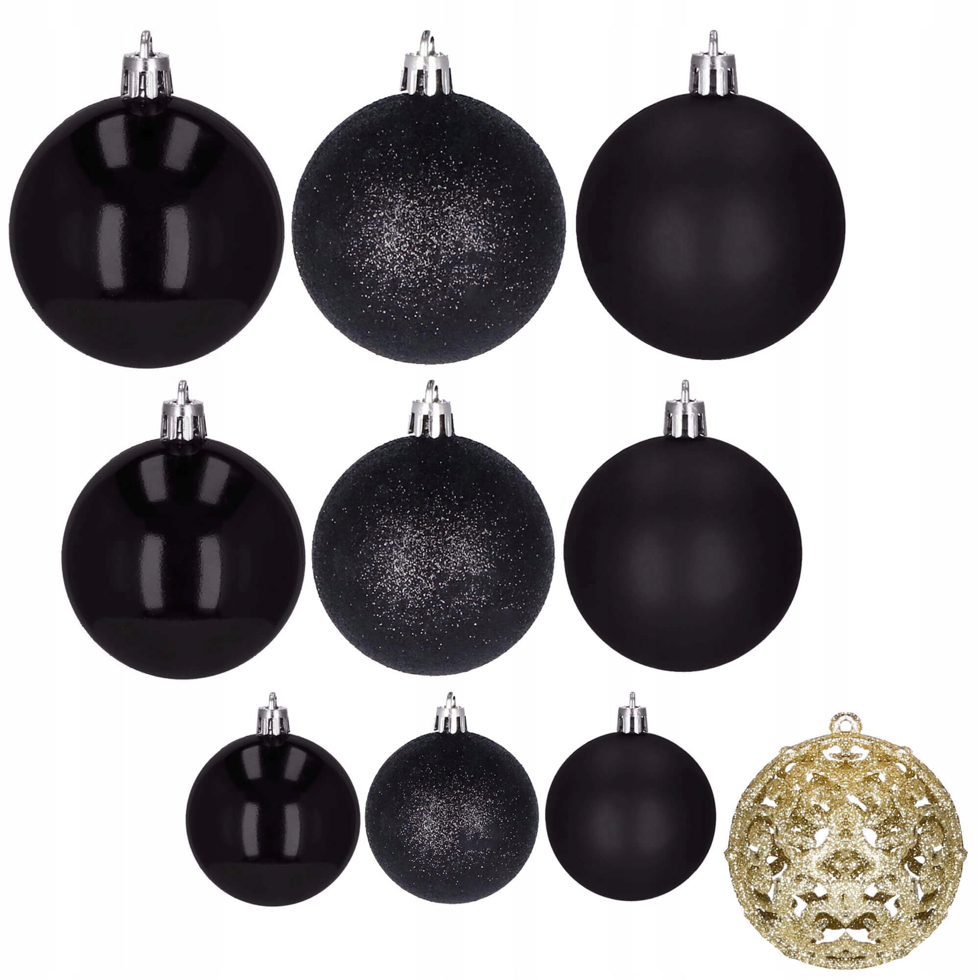 Set globuri de Craciun, 100 bucati, 3-6cm, negru auriu