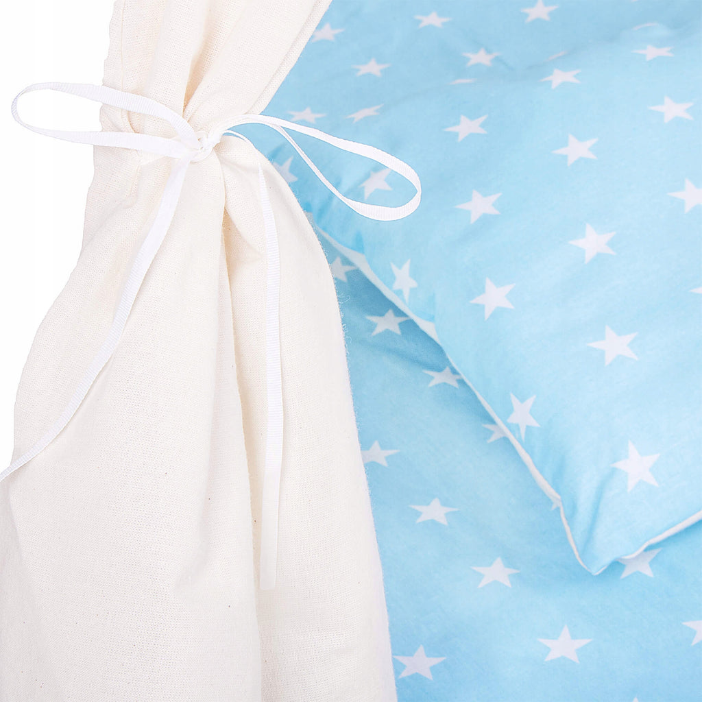 Cort copii  stil indian Teepee Tent cu fereastra, covoras gros si 2 perne, alb albastru