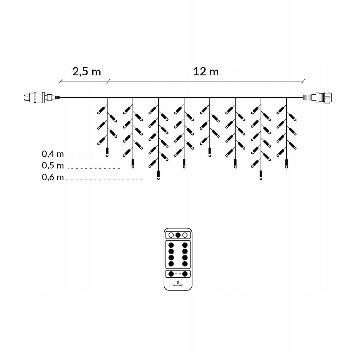 Ghirlanda luminoasa tip perdea 300 LED-uri, 12m, pentru interior/exterior, iluminare alba, cu telecomanda