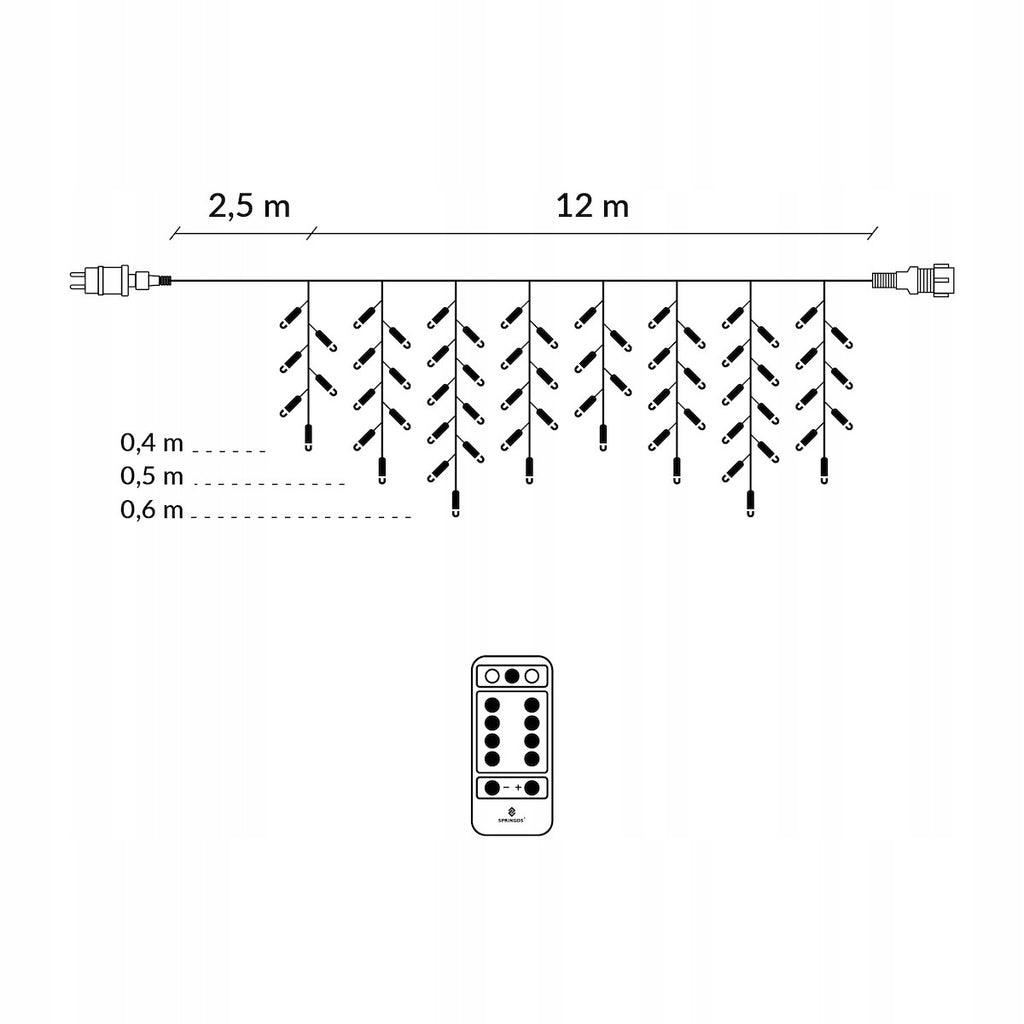 Ghirlanda luminoasa tip perdea 500 LED-uri, 20m, pentru interior/exterior, iluminare galbena, cu telecomanda